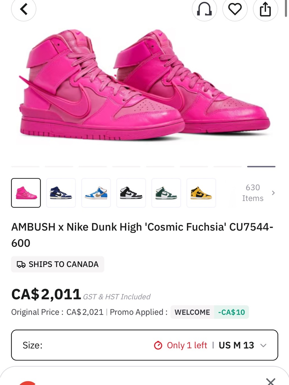 VERY RARE Nike AMBUSH Dunk High 'Cosmic Fuchsia' Pink High-Top Sneakers